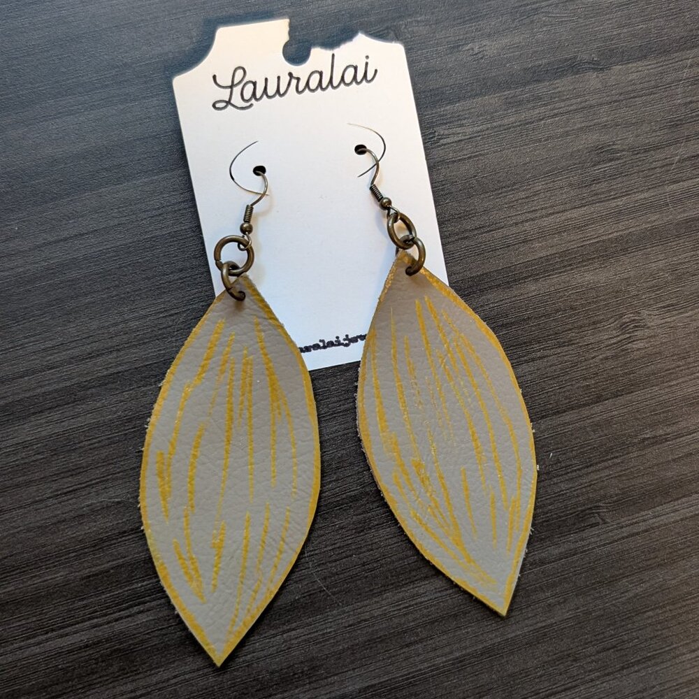 Handmade leather leaf earrings